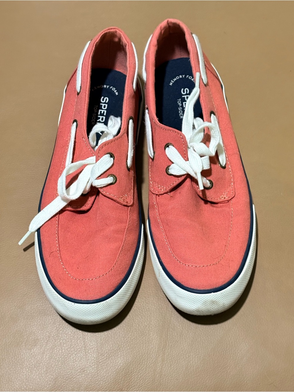 Sperry Coral Canvas Lace-Up Boat Sneakers with White Laces